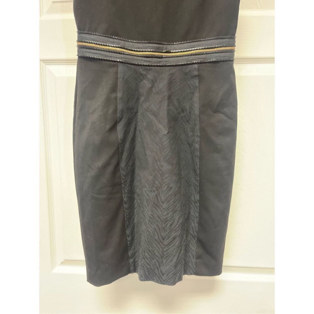 Black Halo Black On Black Animal Print Heavy Zipper Adorned Sleeveless Dress sz - Picture 8 of 9